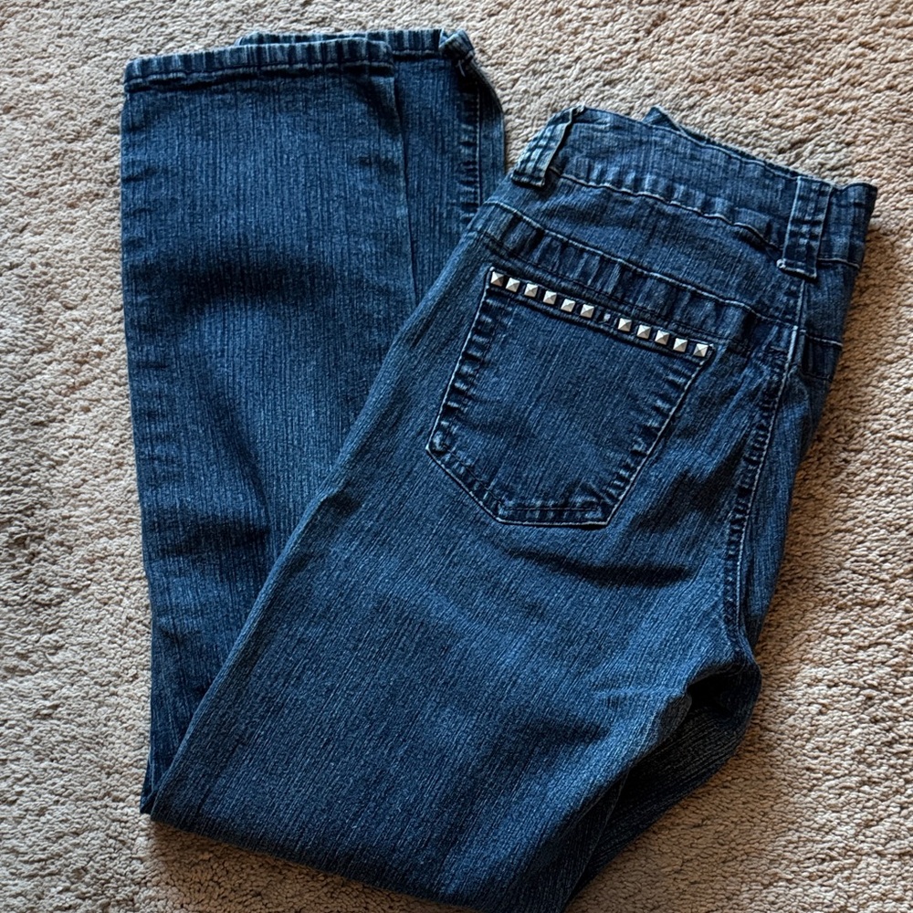 VSK Women Straight Leg Cigarette Blue Jeans Studded Back Pockets- Sz 8